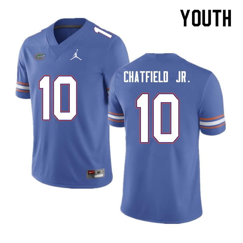 NCAA Florida Gators Andrew Chatfield Jr. Youth #10 Nike Blue Stitched Authentic College Football Jersey SPI6164DF